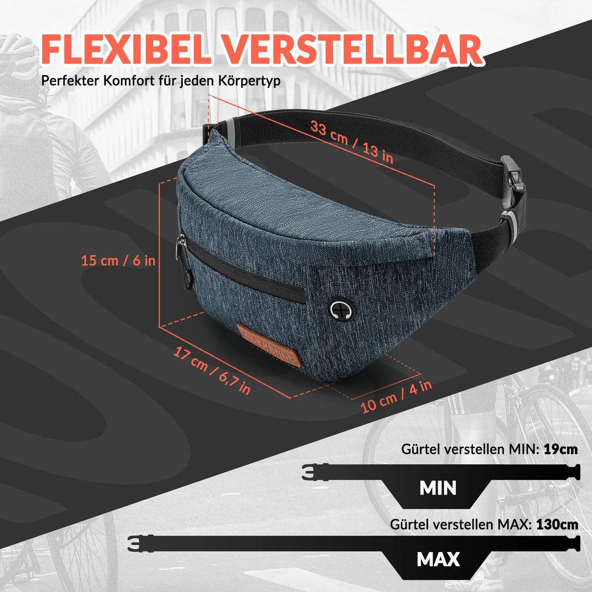 Bauchtasche 1,5 L – Gürteltasche mit verstellbarem Gürtel