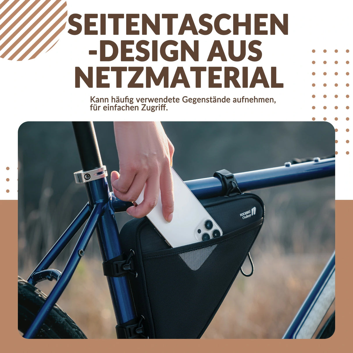Fahrrad‑Rahmentasche – Dreieckstasche 1,5 L, wasserabweisend & reflektierend