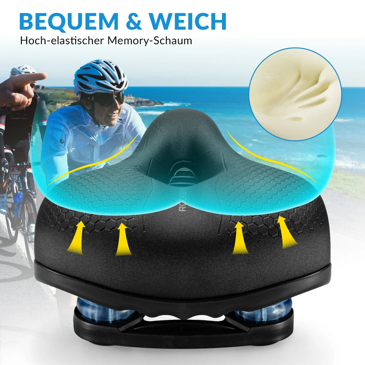 Fahrradsattel mit 5 cm Memory‑Foam – Atmungsaktiv, wasserdicht & 3 Typen