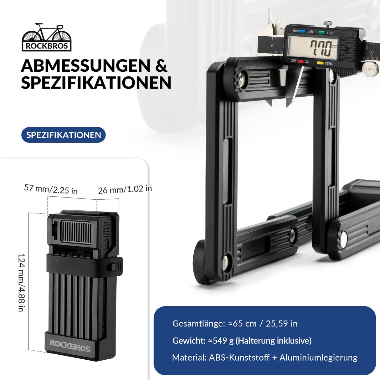 Faltschloss Fahrrad – 65 cm mit Halterung