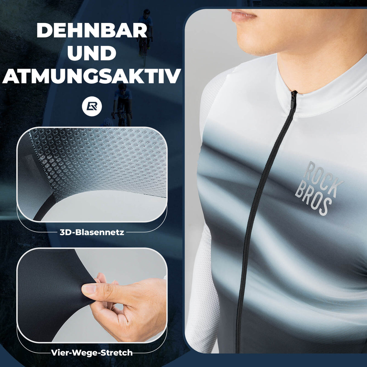 Herren Langarm Hochleistungs-Radtrikot Jersey Schnell Trocknend für MTB Rennrad