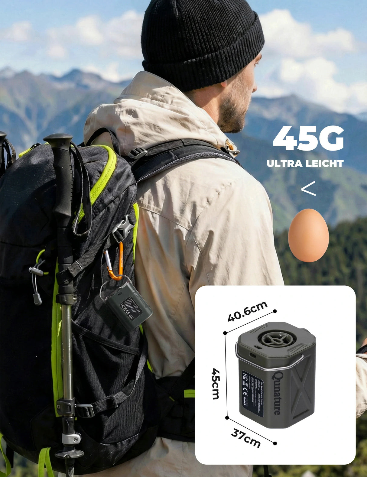 Qunature Mini Elektrische Luftpumpe – Tragbar, ultraleicht & USB‑ladbar