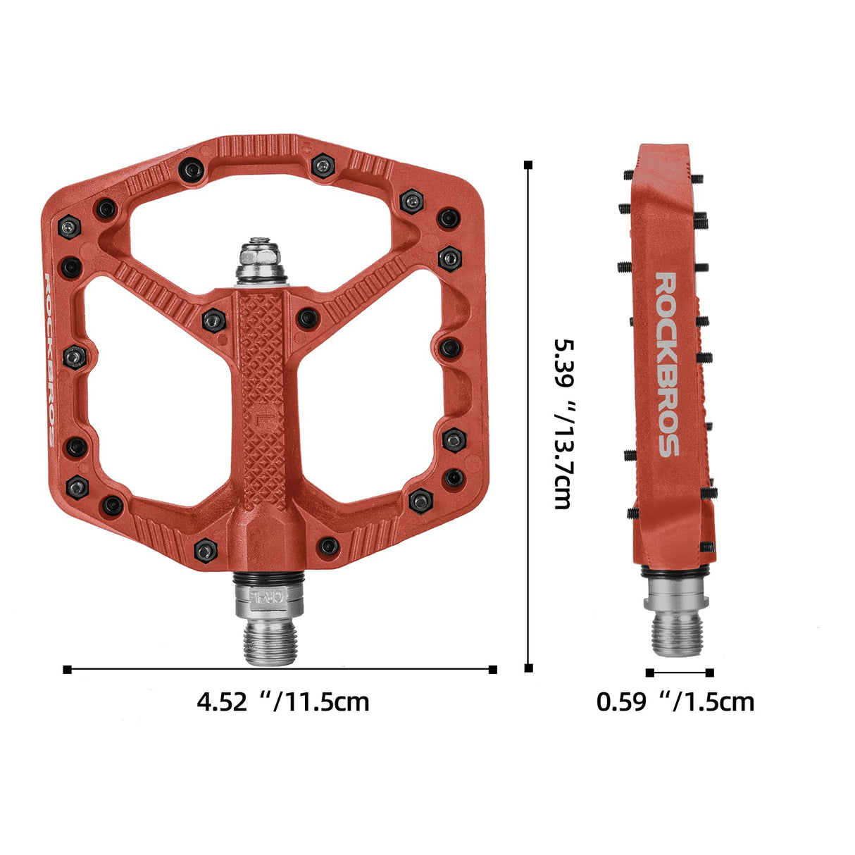 ROCKBROS Bike Pedals Nylon MTB Pedals Non-Slip Wear-Resistant (Pair) #Color_Orange