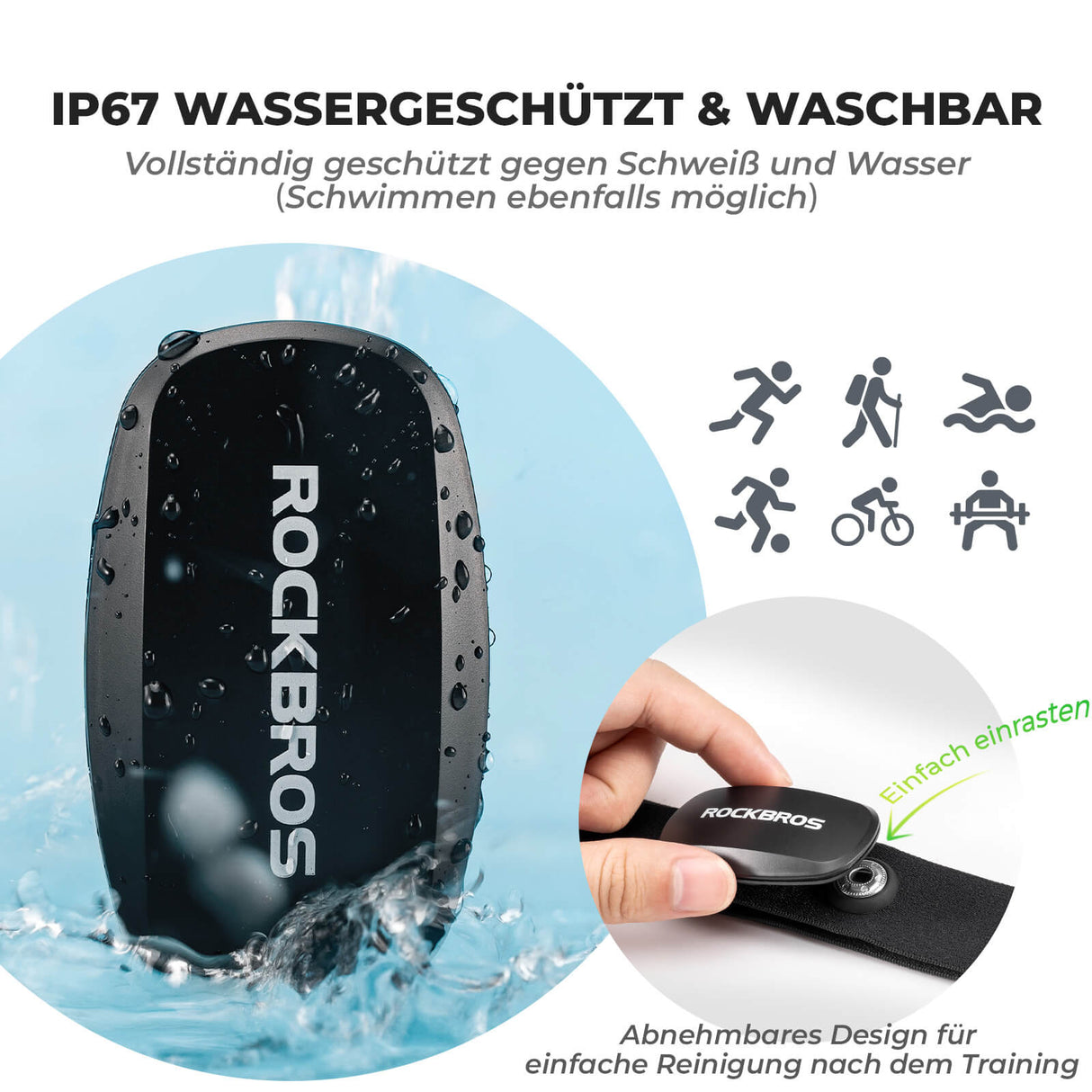 ROCKBROS IP67 Wasserdichter Brustgurt – Bluetooth/Ant+