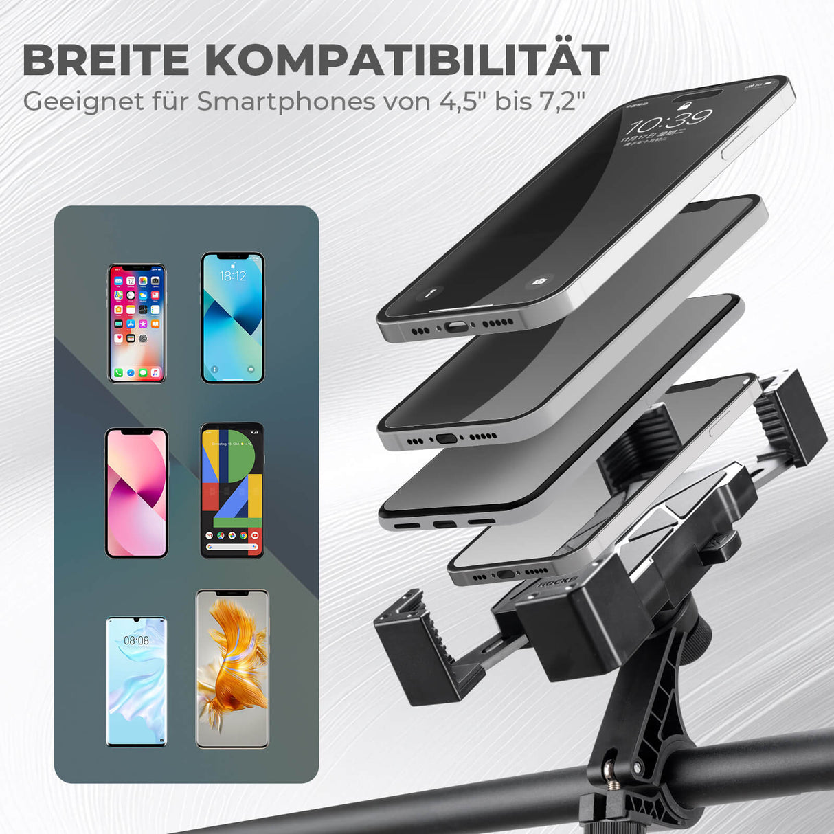ROCKBROS Fahrrad Handyhalterung 360° Drehbar für Handy 4.5~7.2 Zoll-Schwarz