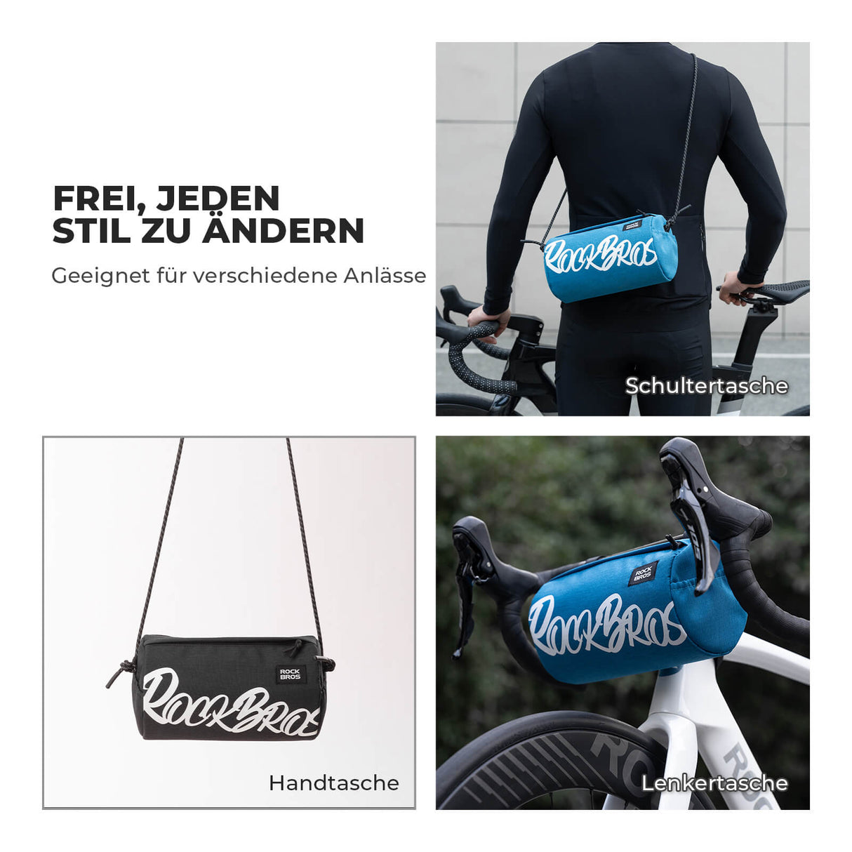 ROCKBROS Fahrrad Lenkertasche Klein mit Schultergurt 2L/3,6L für MTB Gravel Scooter Ebike- 3,6L