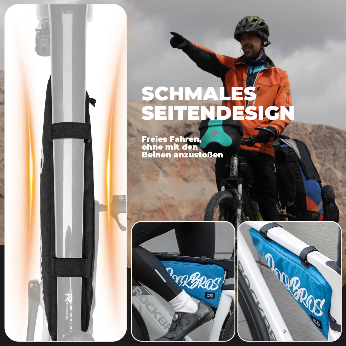 ROCKBROS Fahrrad Rahmentasche Dreieckstasche mit Klettbandverschluss 1,9 L für Gravelbike MTB Ebike Rennrad