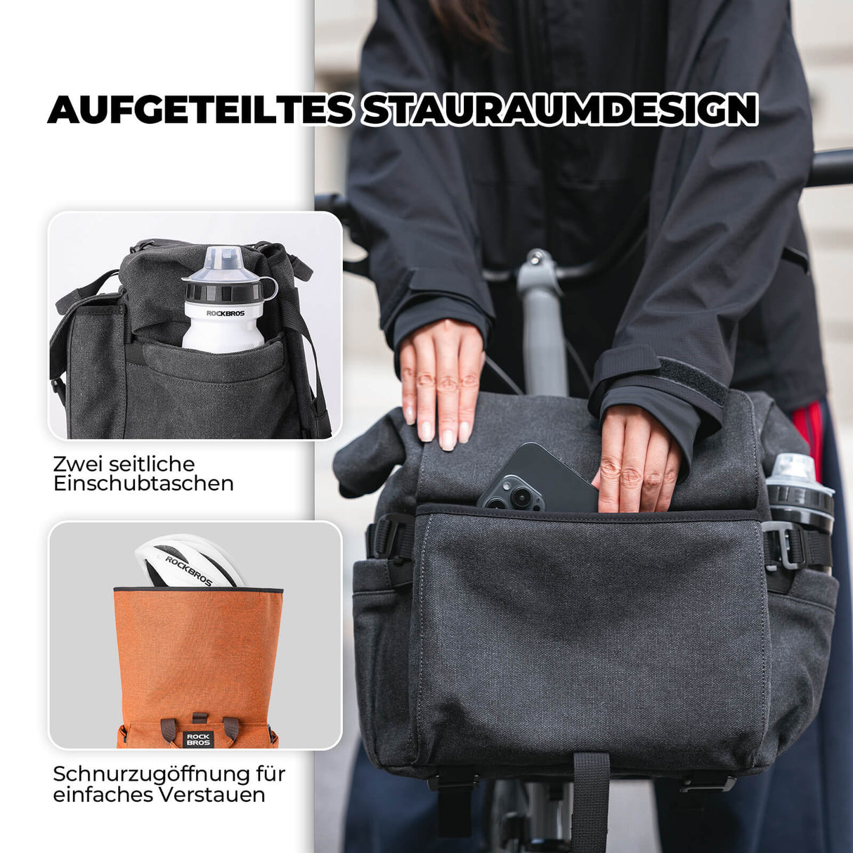 ROCKBROS Fahrradtasche Lenkertasche Multifunktional für Brompton 15L+1,8L Outdoor/Pendler