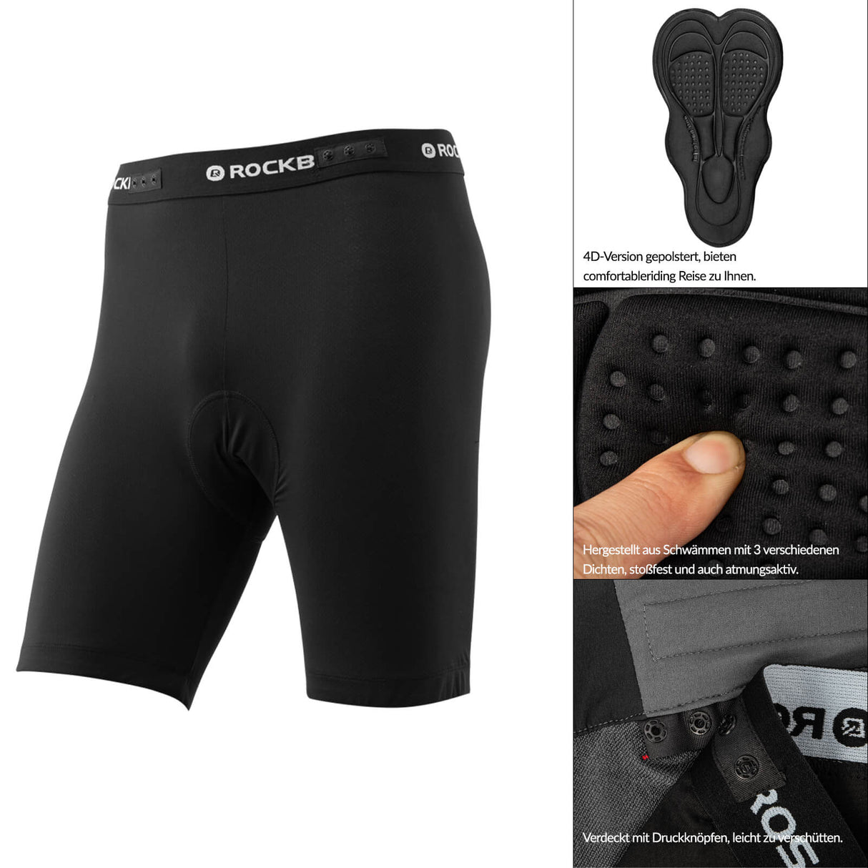 ROCKBROS Herren Fahrradhose, kurz, atmungsaktiv, mit Anti-Stoß-Polsterung, ideal für komfortable Fahrradtouren.