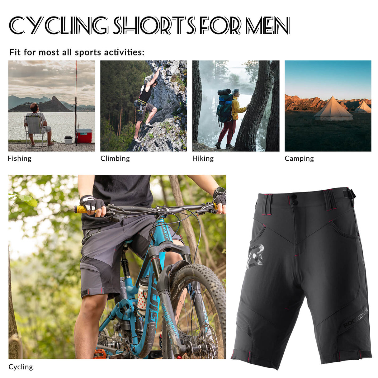 ROCKBROS Herren Fahrradhose, kurz, atmungsaktiv, mit Anti-Stoß-Polsterung, ideal für komfortable Fahrradtouren.
