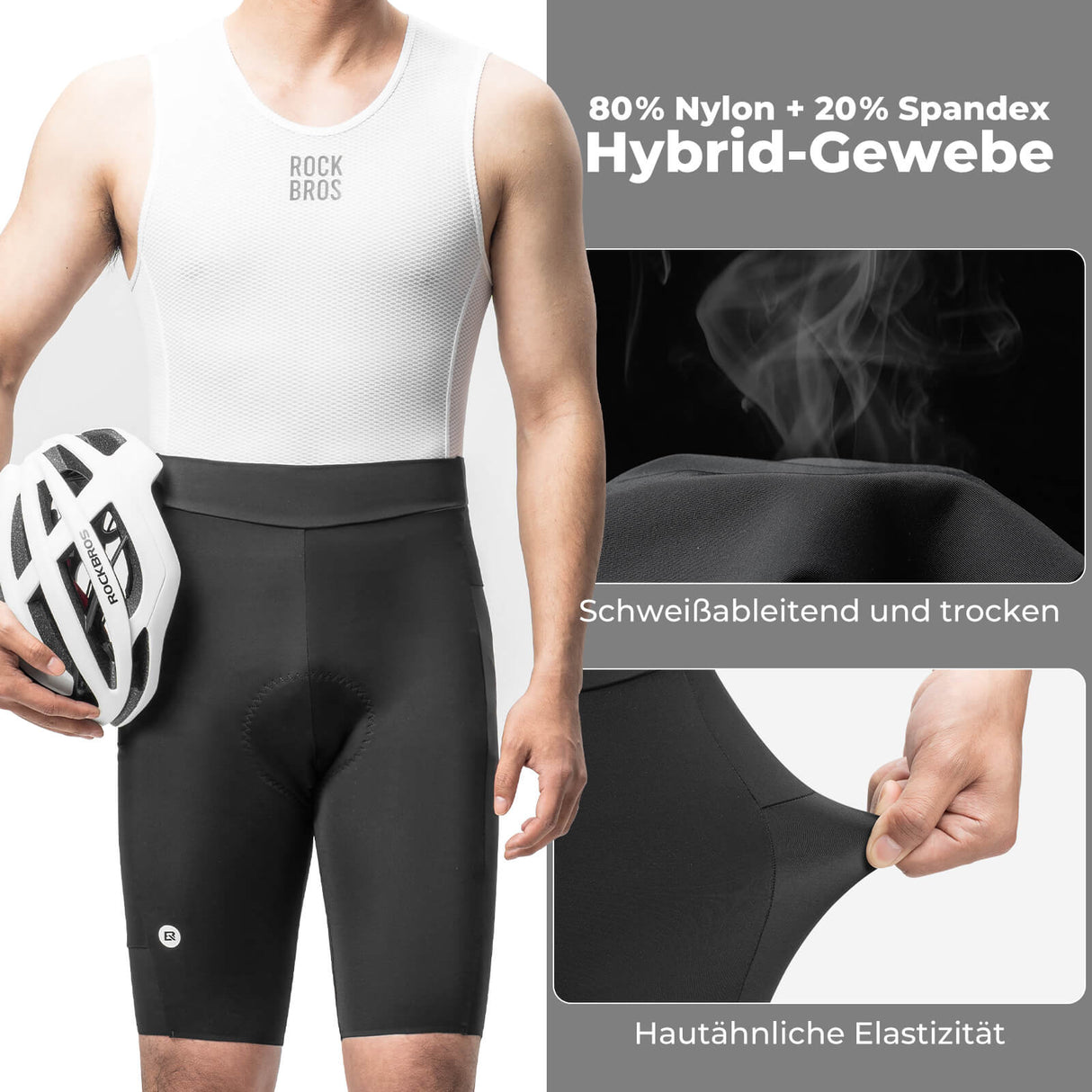 ROCKBROS Schnelltrocknende Kurz Fahrradhose Gepolstert Atmungsaktiv Ergonomisch Herren Sommer für Rennrad MTB