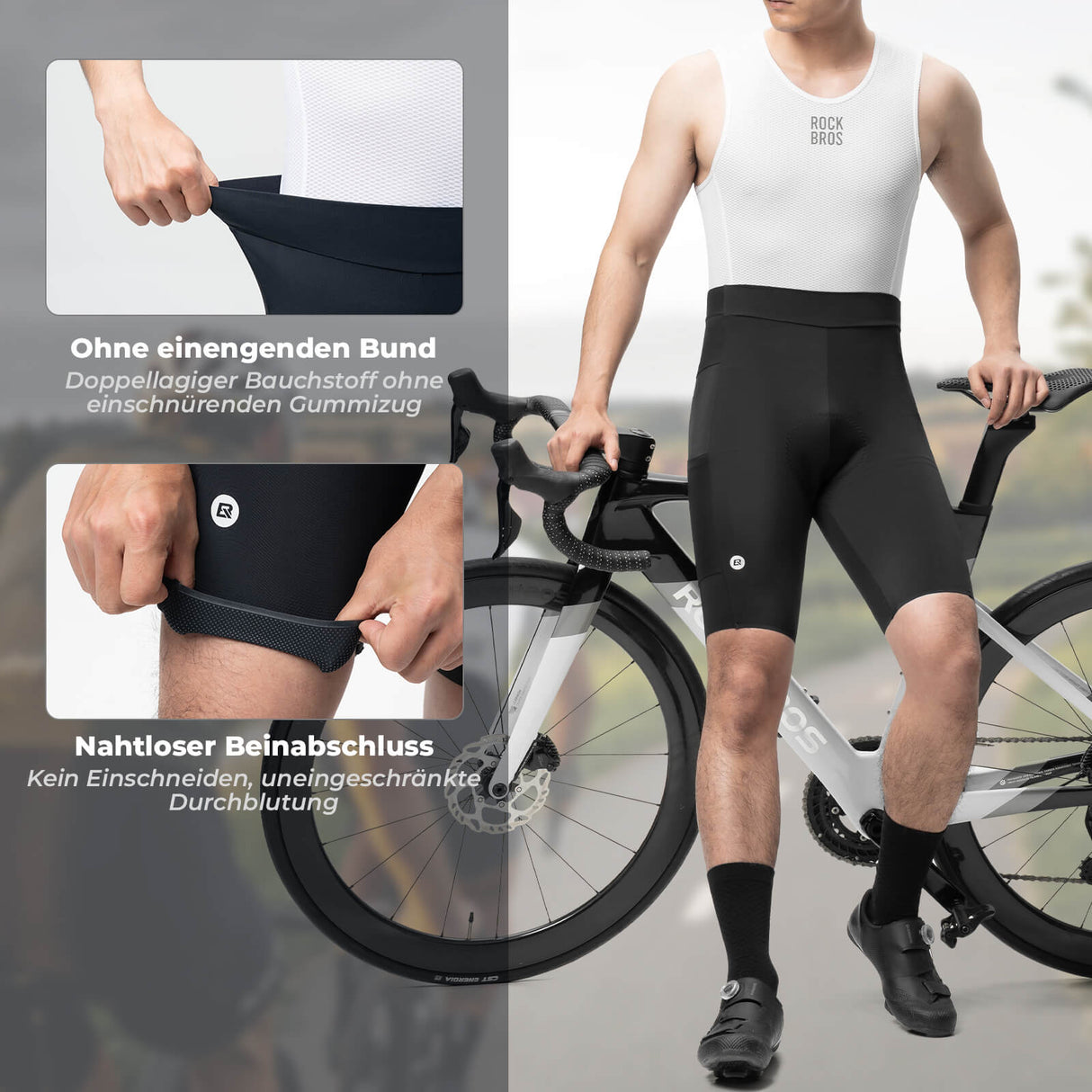 ROCKBROS Schnelltrocknende Kurz Fahrradhose Gepolstert Atmungsaktiv Ergonomisch Herren Sommer für Rennrad MTB