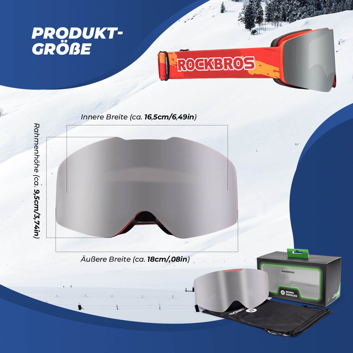 ROCKBROS Skibrille Schneebrille Polarisierte Helmkompatible Sportbrille Skifahren-Weiß