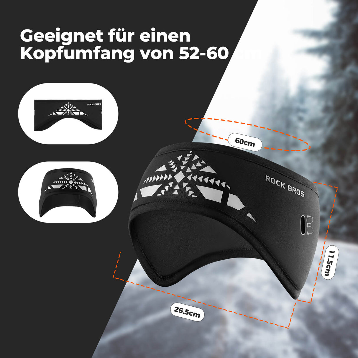 ROCKBROS Elastisches Winter Stirnband mit Klettverschluss Ohrenwärmer Unisex - ROCKBROS-EU