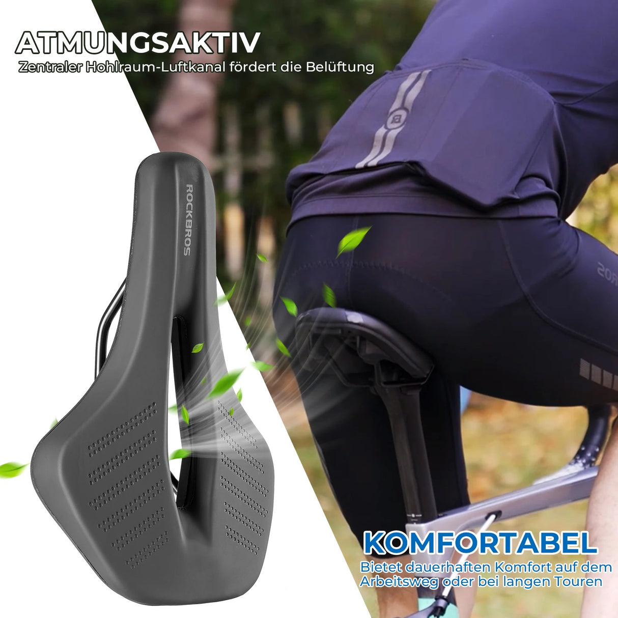ROCKBROS Fahrrad Sattel Ergonomischer Stoßdämpfender Fahrradsattel Unisex - ROCKBROS-EU