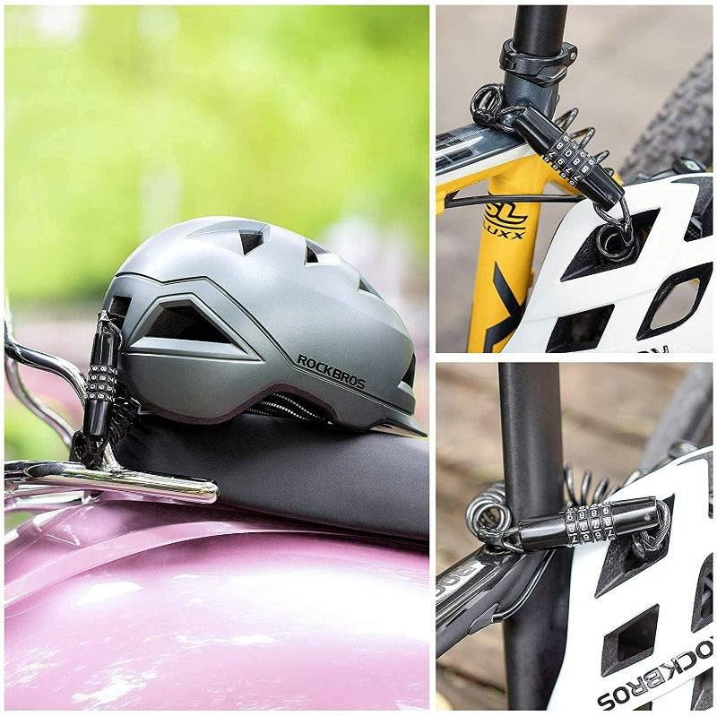 ROCKBROS Fahrradschloss Zahlenschloss Helmschloss mit 4-stellig Code max. 150 cm - ROCKBROS-EU