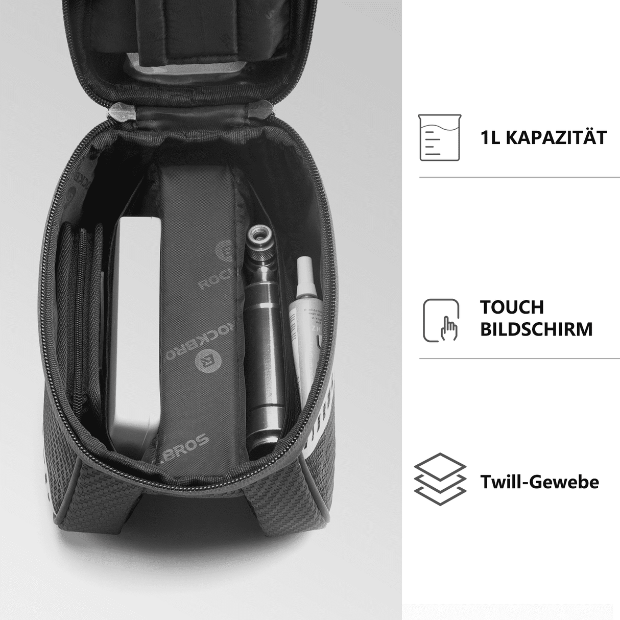 ROCKBROS Oberrohrtasche mit TPU-Touchscreen Seitentaschen-Design 1L - ROCKBROS-EU