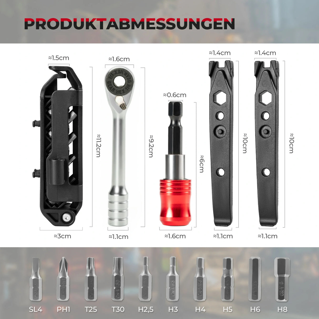 10‑in‑1 Fahrrad‑Multitool – Mit Ratsche und Reifenhebern