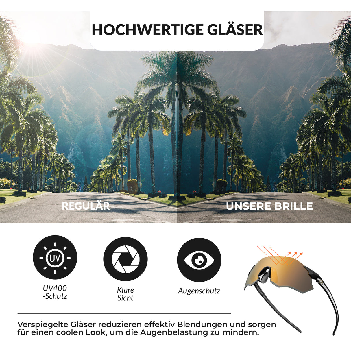 Fahrradbrille Verspiegelte Gläser UV400-Schutz Ohne Rahmen -SWIFT