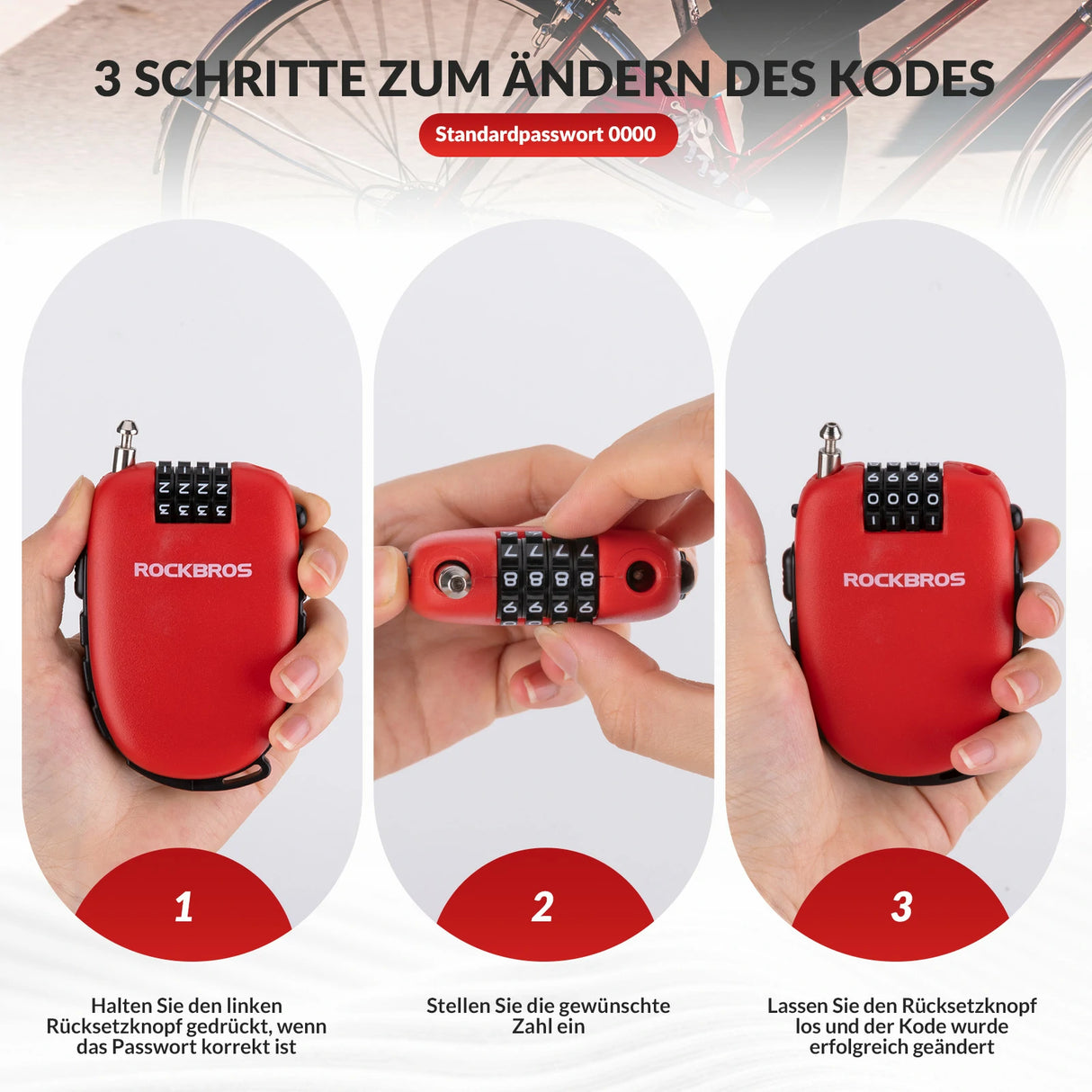 Fahrradschloss – Einziehbares Kabelschloss mit 4‑stelligem Code, 94 cm