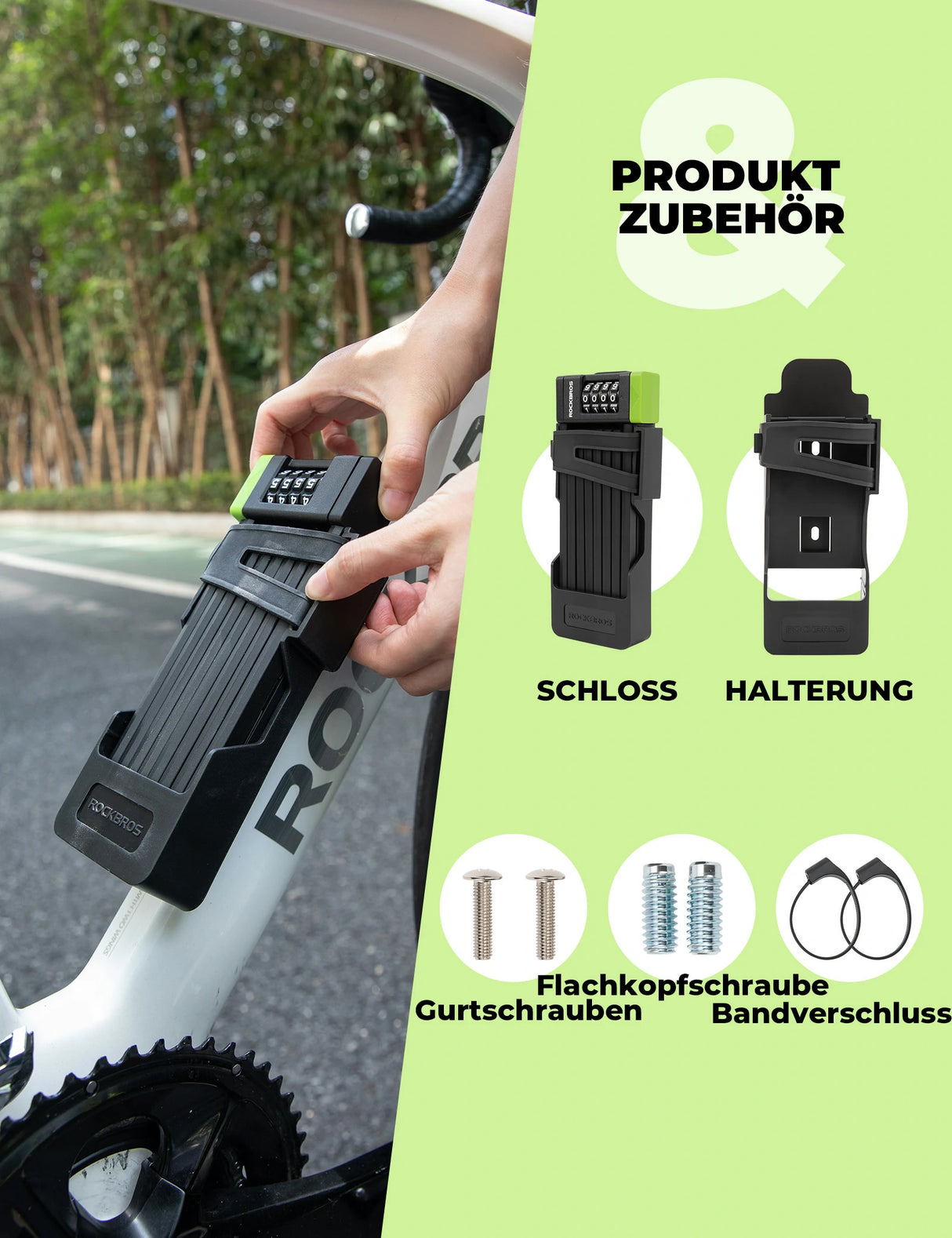 ROCKBROS Faltschloss Fahrrad Diebstahlsicherung – 8 mm extradicker Stahl, 120 cm Länge