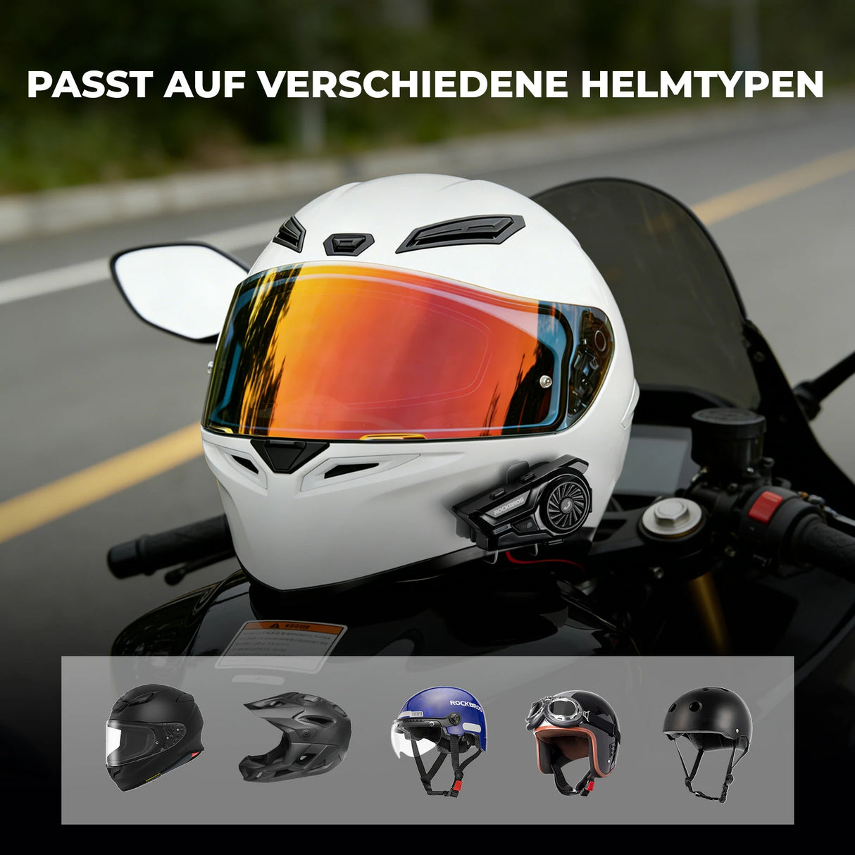 Motorrad‑Intercom Bluetooth Headset – 300 m Reichweite, IP56 wasser‑ & staubdicht