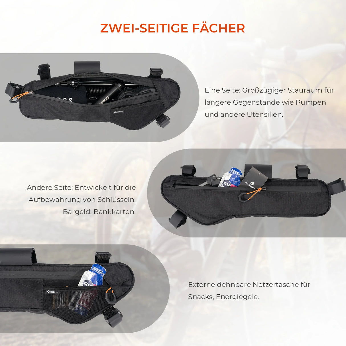 Qunature Fahrrad-Rahmentasche – Wasserdicht mit Außentasche & Trinksystemöffnung