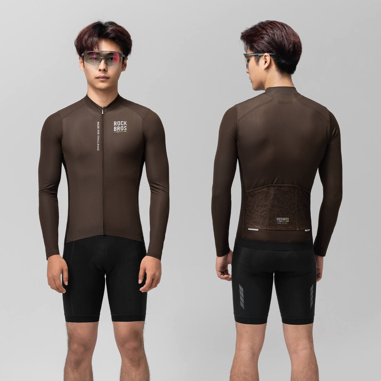ROAD TO SKY Langarm-Radtrikot Herren Jersey Erdgrau/Braun - ROCKBROS-EU