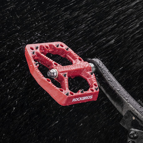 ROCKBROS Bike Pedals Nylon MTB Pedals Non-Slip Wear-Resistant (Pair) #Color_Red