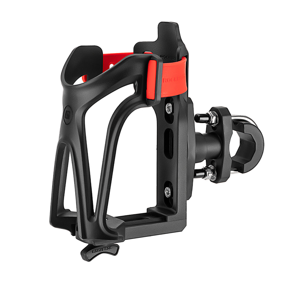 ROCKBROS Flaschenhalter Einstellbar Fahrrad Getränkehalter 360° Drehbar-Schwarz Rot