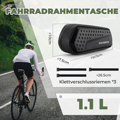 ROCKBROS Rahmentasche Fahrrad Oberrohrtasche 1,1L für MTB Rennrad Gravelbike