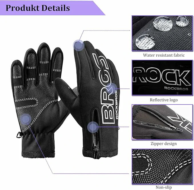 Winter-Fahrradhandschuhe – Touchscreen, Winddicht, Warm & Wasserabweisend