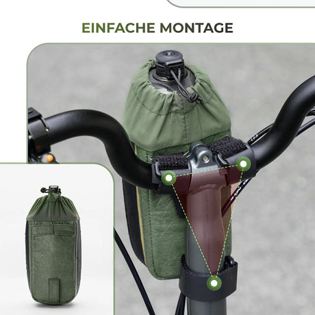 road-to-sky nachhaltige 0,8l fahrrad-wasserflaschentasche aus tyvek® und recycelten reifen