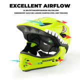 rockbros cartoon integral kinderhelm, 2-in-1 mit einem klick abnehmbarem kinnschutz