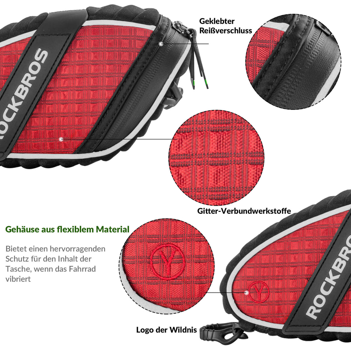 ROCKBROS Satteltaschen Fahrradsitz Taschen mit Rücklichthalter 1L - ROCKBROS-EU